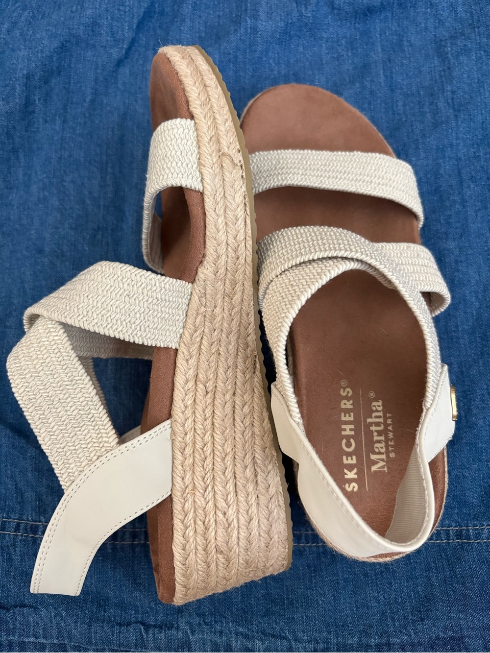Skechers Cream Espadrille Platform Sandals with Braided Sole